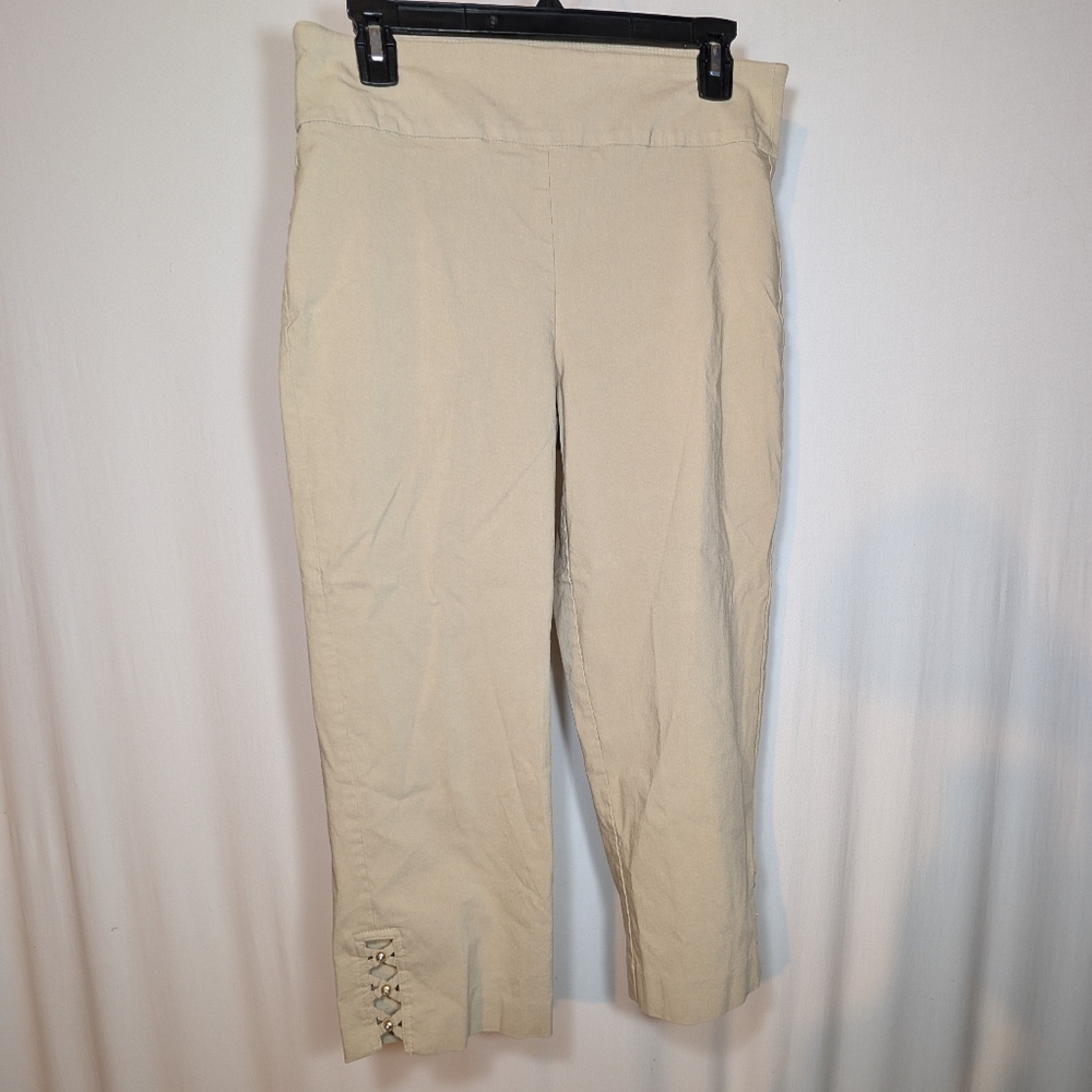 Attyre Petites Stretchy Beige Pullup Capri Pants Tan Slacks Business 12P 12 L